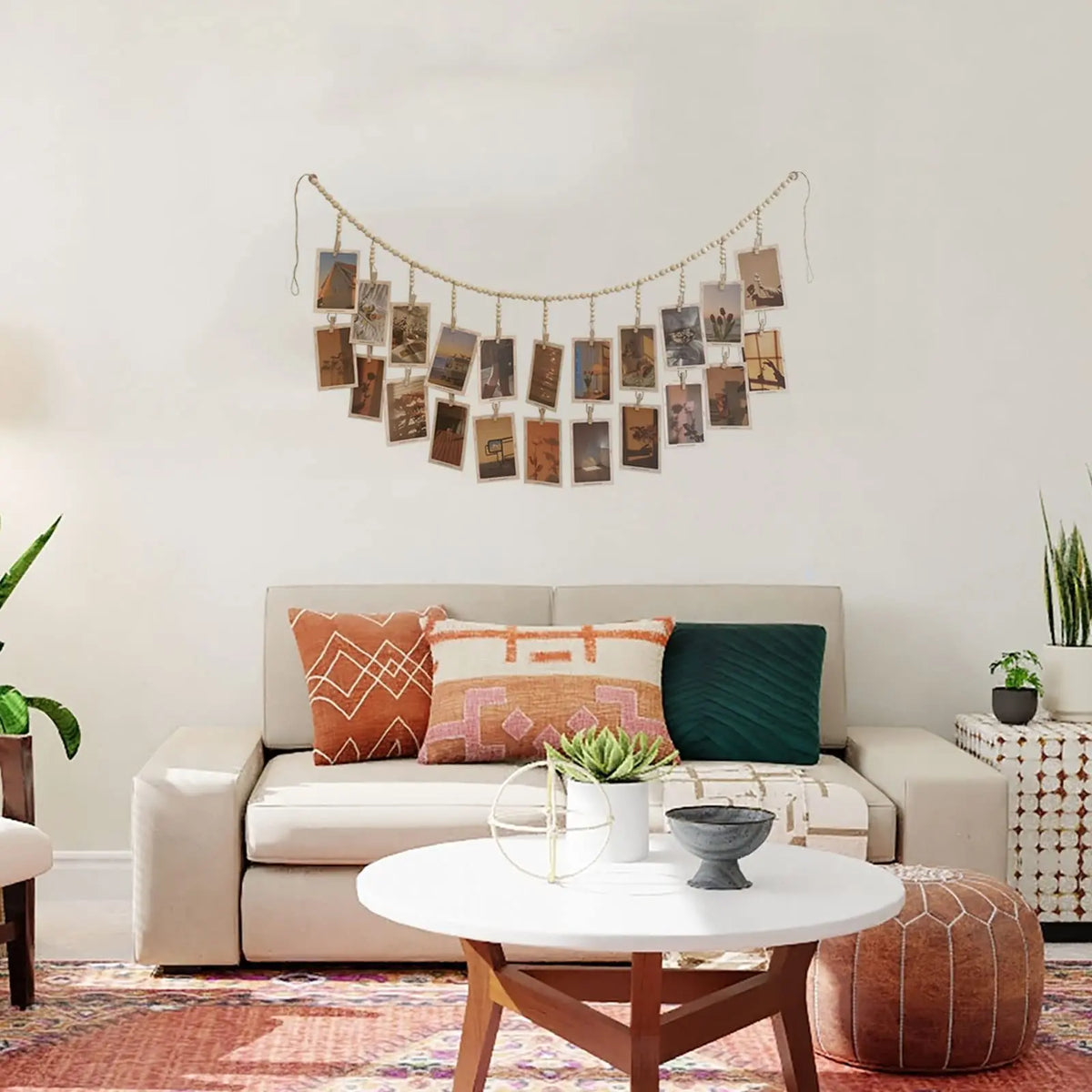 guirlande décorative bohème bois pinces linge photos chambre salon rustique minimaliste