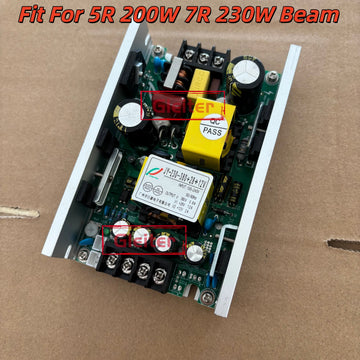 transformateurs alimentation projecteurs scène lampes faisceau mobiles circuits imprimés condensateurs bobines orangers grisés jaunes