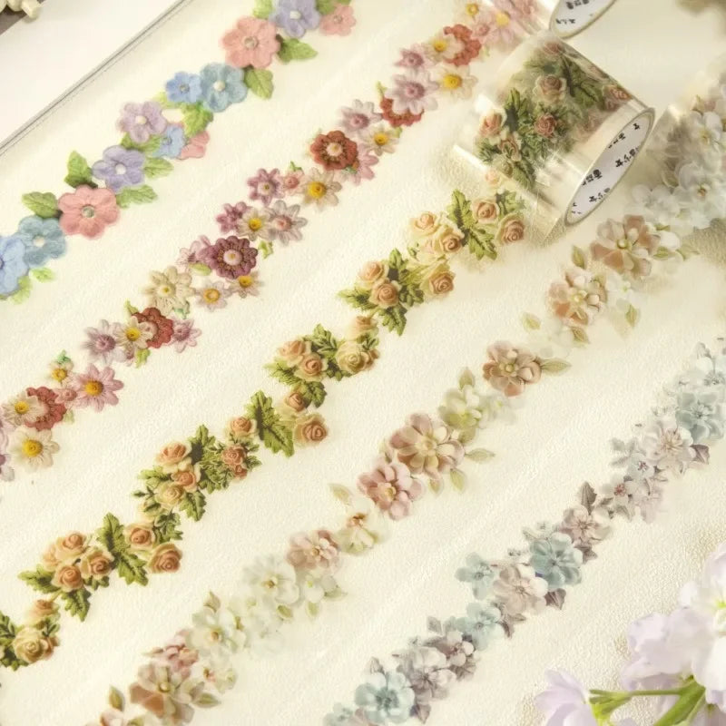 ruban decoratif multicolore fleurs imprimées vintage adhésif 35mm 2m decoration artisanat bricolage