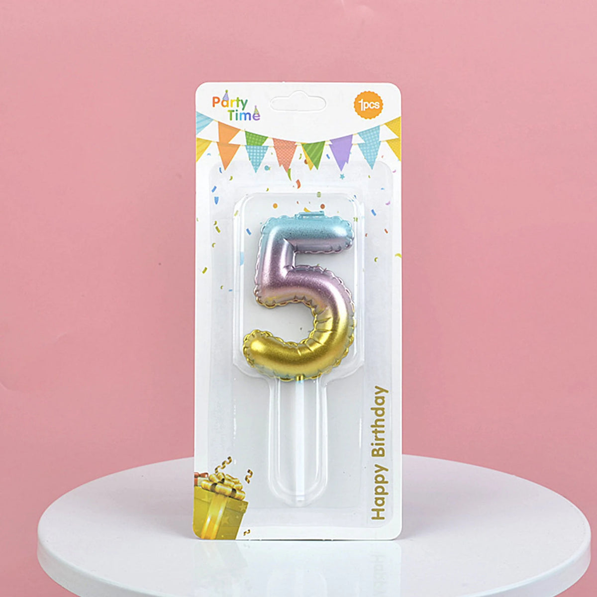 bougies forme chiffre anniversaire or argent bleu rose gradient moderne festives tringle