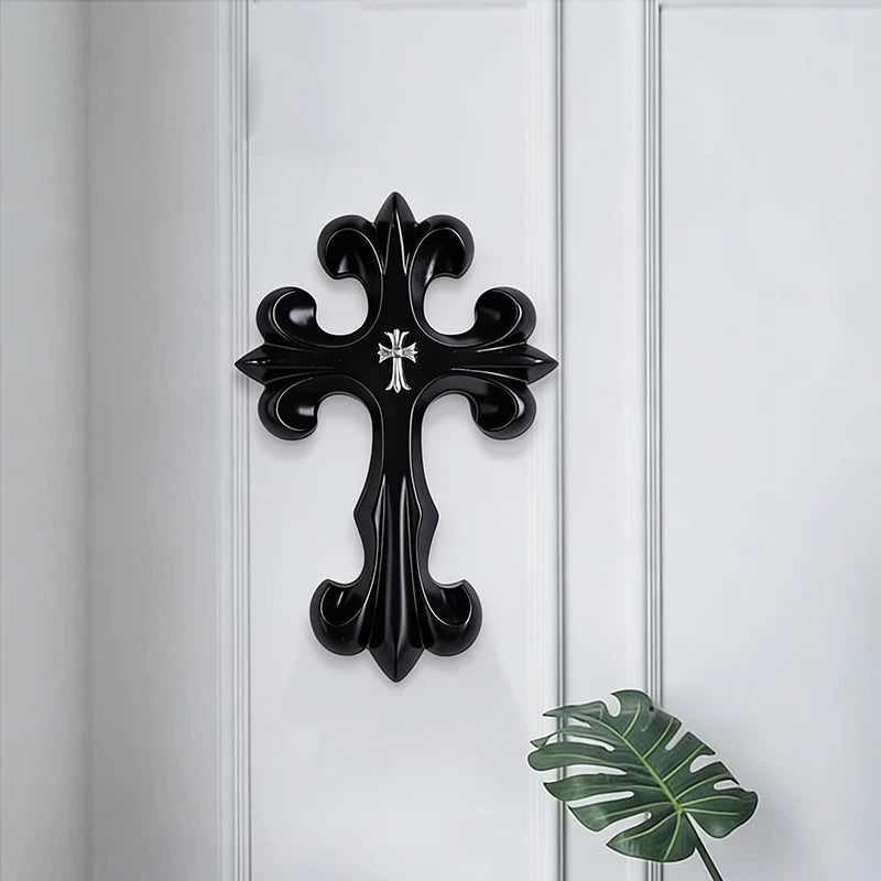 décoration murale croix résine noire blanche classique baroque sculptural chambre salon