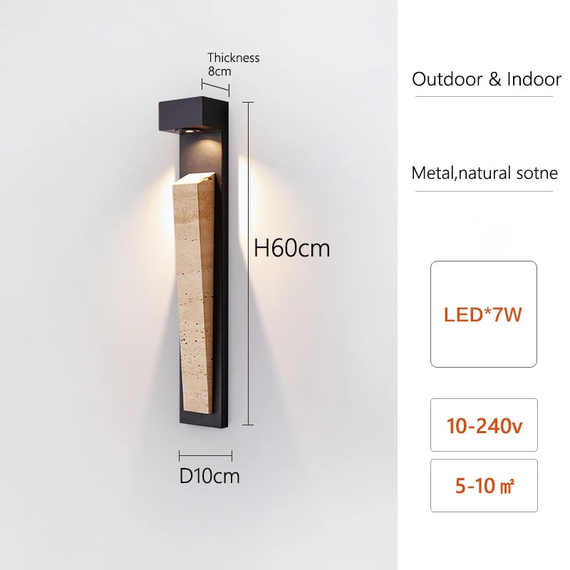applique murale moderne pierre naturelle noire beige éclairage led extérieur ip65 résistant intempéries