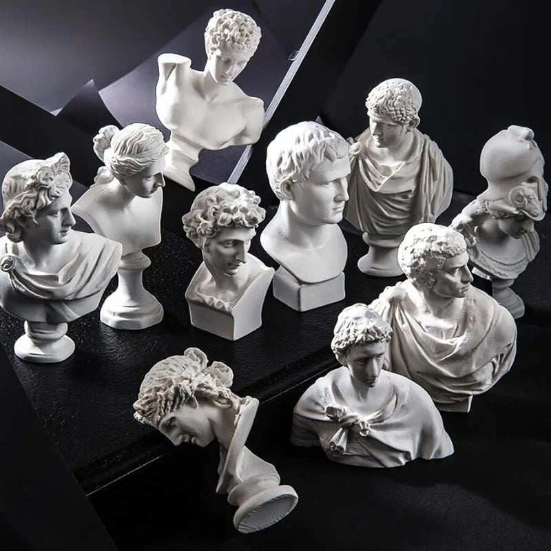 bustes sculptés resine blanc details fins antique figures grecques decor