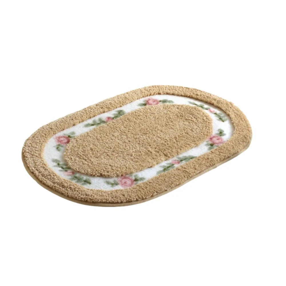 tapis ovale fleurs roses classique antidérapant rouge vert bleu clair