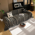 housses canapé moderne rayées tissu épais franges noir beige