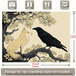 tapisserie murale illustration renard corbeau branches décoration intérieure moderne polyester clips