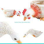 pots fleurs forme poulet canard résine imitation plumes texture rustique blanc orange rouge