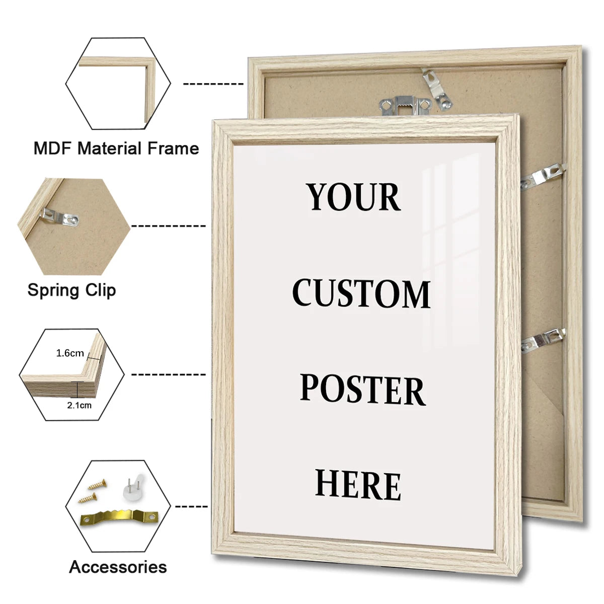 cadre photo personnalisable noir blanc contemporain clips fixation 21x30cm 30x40cm 40x60cm