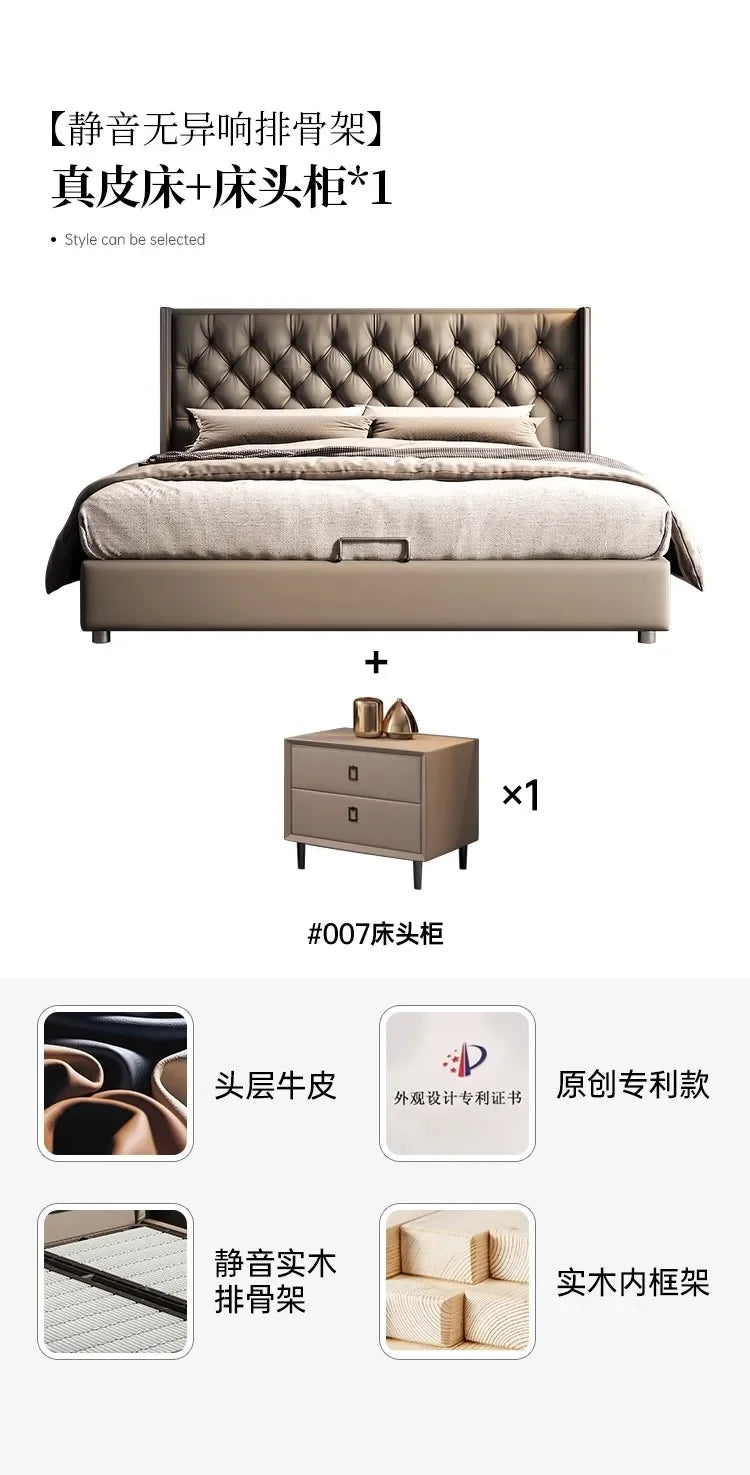 lit gris tufté moderne pieds ronds chambre coucher bois artificial leather minimaliste