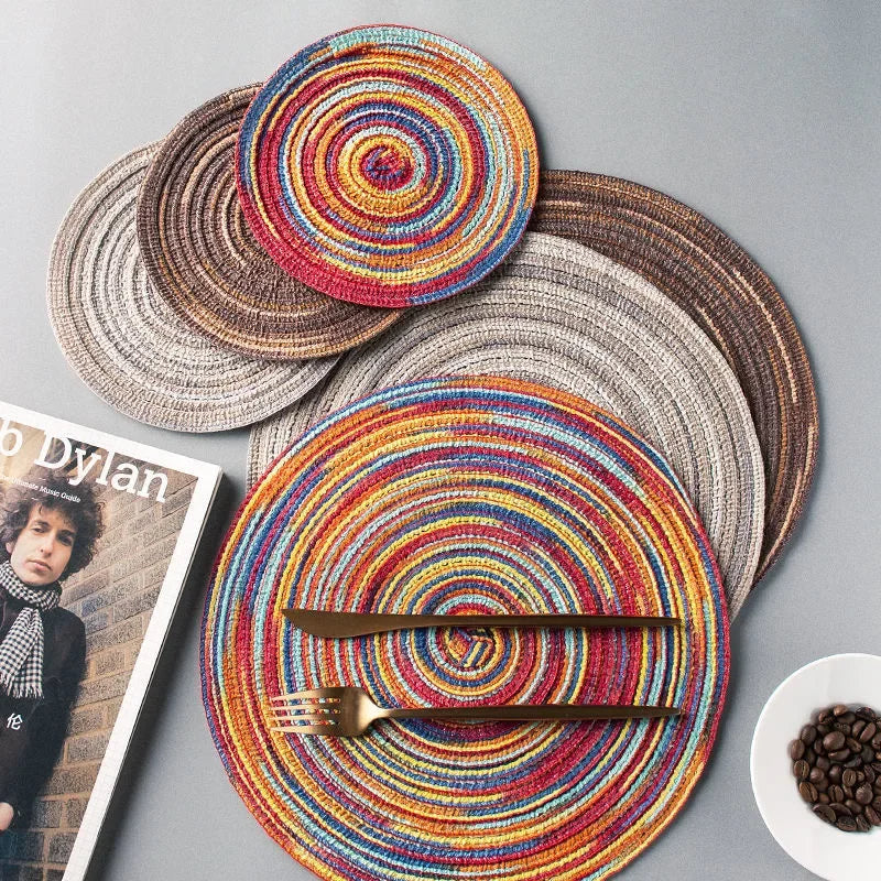 serviettes table multicolores moderne rayures concentriques taille 11cm 18cm 30cm 38cm