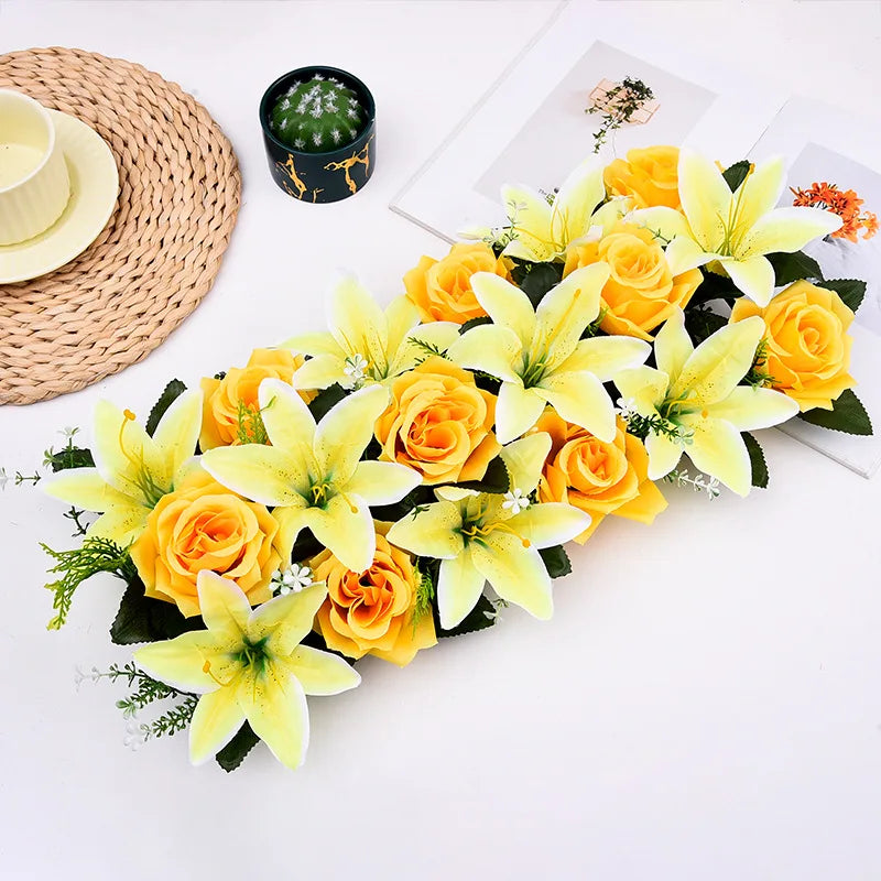 décoration intérieure bouquet artificiel fleurs lys roses moderne clips métalliques bleu rose violet vert