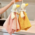 serviette moelleuse canard peluche rose jaune mignonne cuisine salle bain accrochable