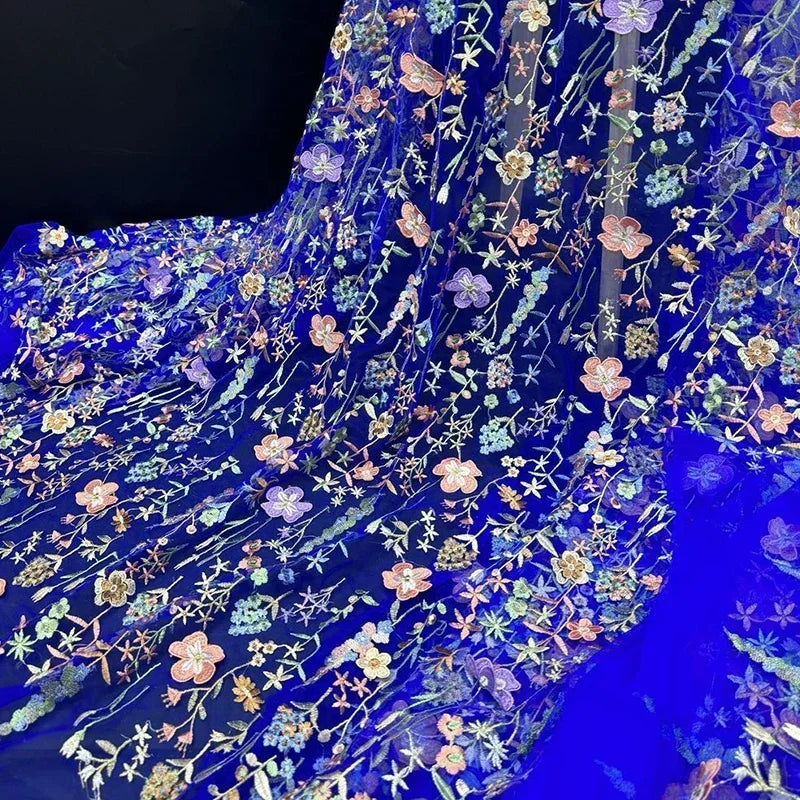 tissu brodé floral semi transparent polyester multi couleurs occasion quotidien tulle 3d embossé trame