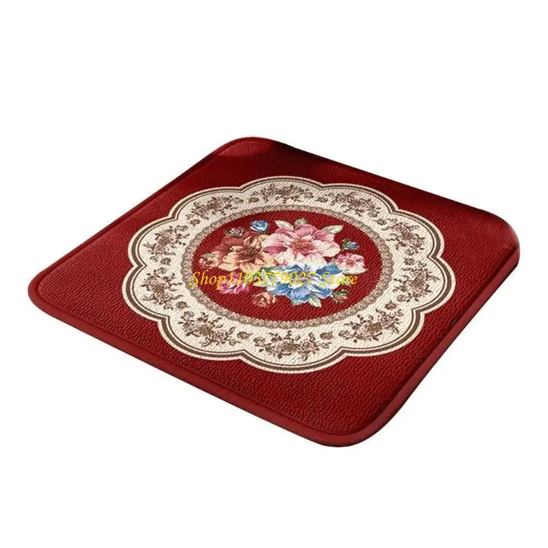 coussin chaise mousse mémoire forme carrée classique fleurs bordure ornée rouge gris