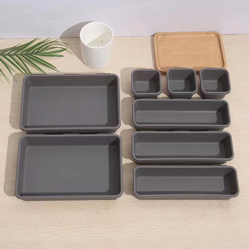 boîtes rangement gris modernes anti poussière calculatrice crayons ruban adhésif épingles maquillage cosmétiques cuillère