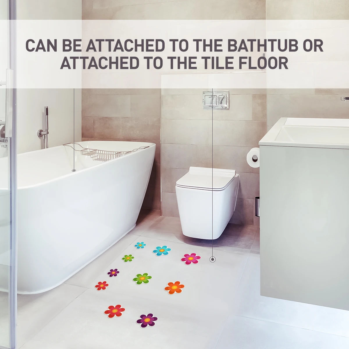 sticker anti dérapants fleurs modernes salle bain bleu vert orange rose violet éco responsable