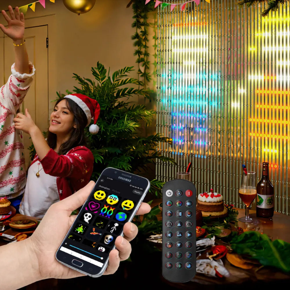 rideau lumineux led multicolore moderne télécommande application bluetooth 200cm 196cm