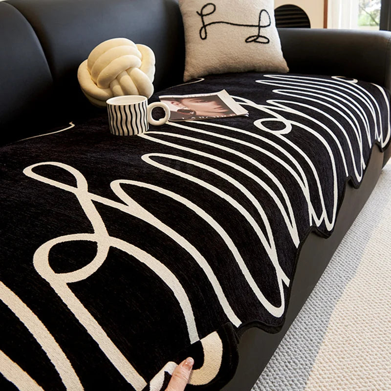 tapis noir blanc moderne tissage polyestère couverture salon ondulations abstrait minimaliste machine