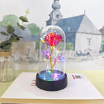 rose artificielle verre transparent led bleu doré décoration intérieure anniversaire saint valentin préparation mariage