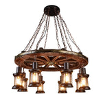 Suspension lumineuse industrielle marron doré verre translucide ampoules métal bois vintage