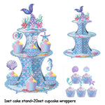 support gâteau tour sous marine cupcakes coques poissons coraux bleu rose violet pastel festive