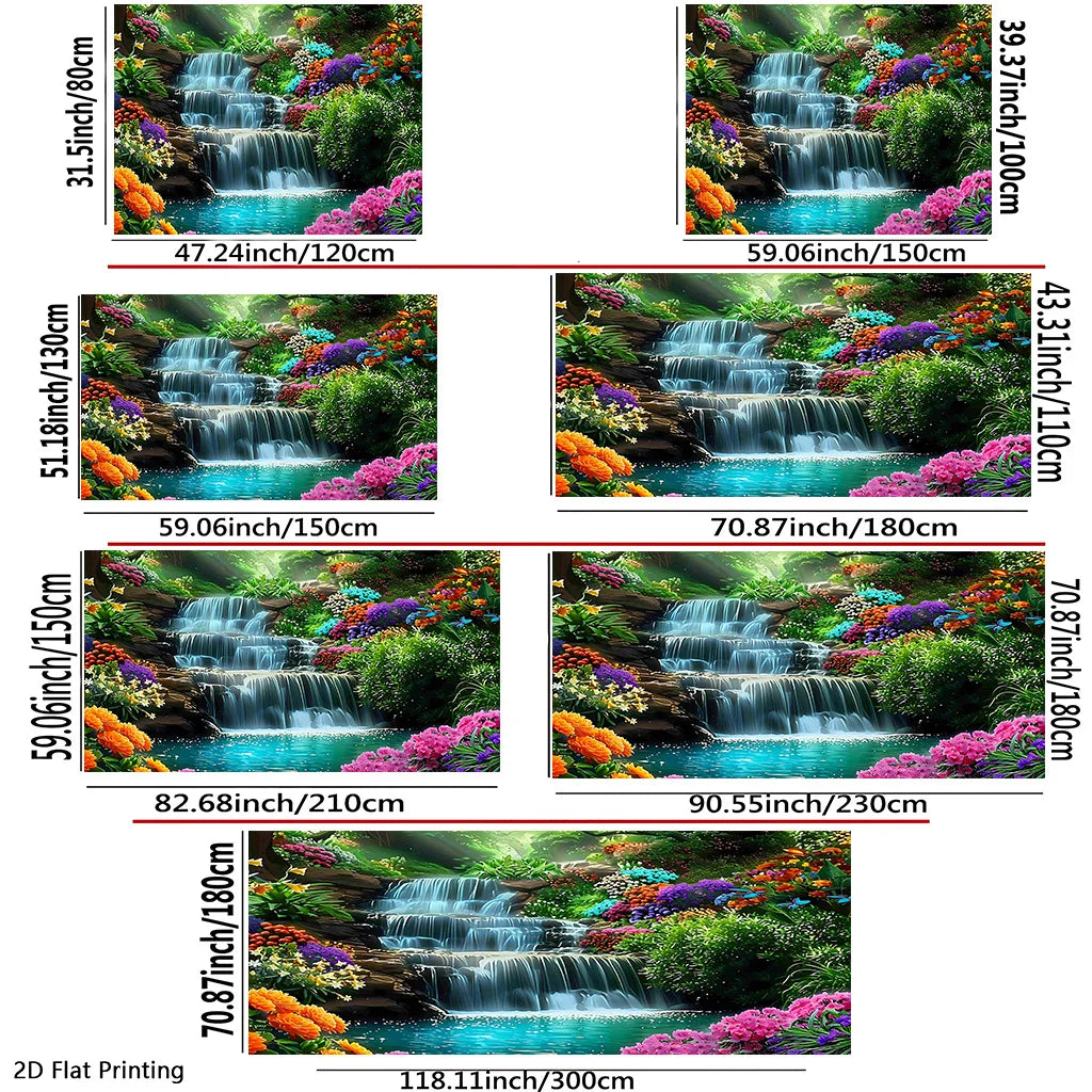 affiche murale cascade fleurs verte bleue opaque multicolore naturelle grande taille salon événements