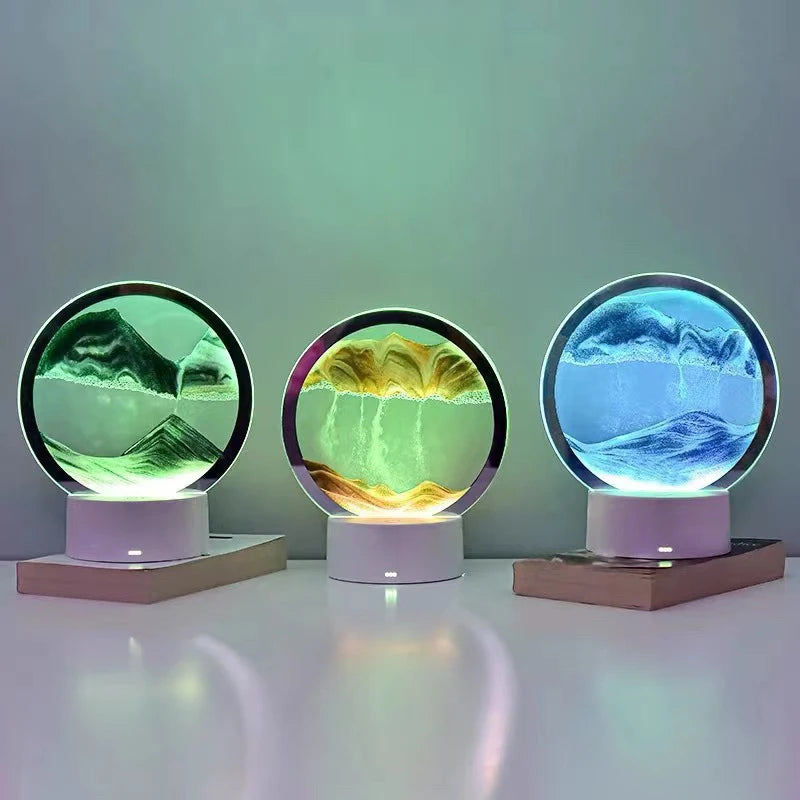 lampe décorative moderne paysage montagnes vagues couleurs vert jaune bleu violet orange base plate