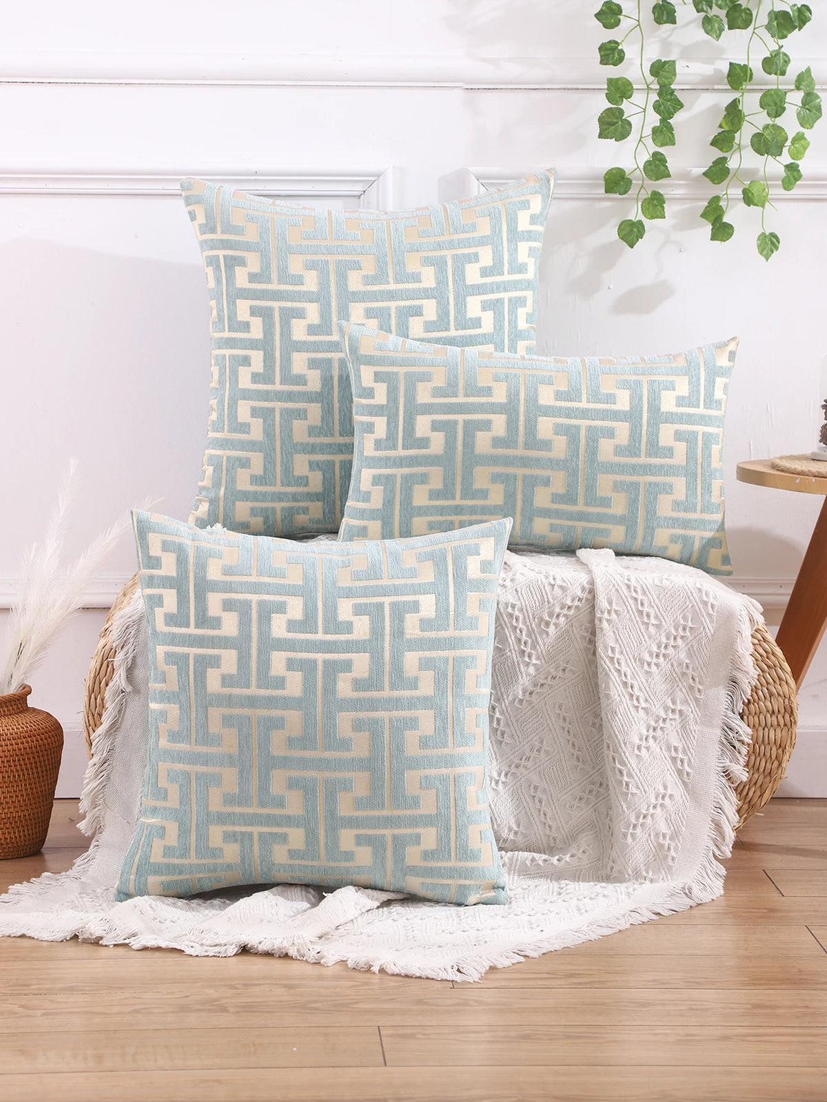 housse coussin brodée motif géométrique moderne polyester coton beige 50cm 50cm chambre quotidien