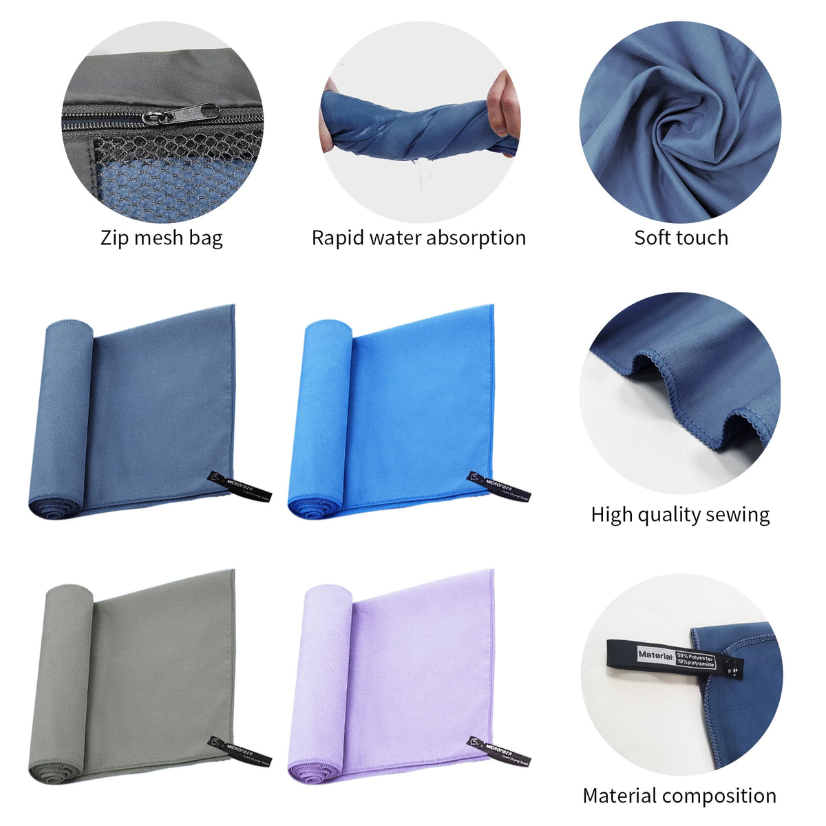 serviette microfibre séchage rapide sport yoga piscine sac rangement maille