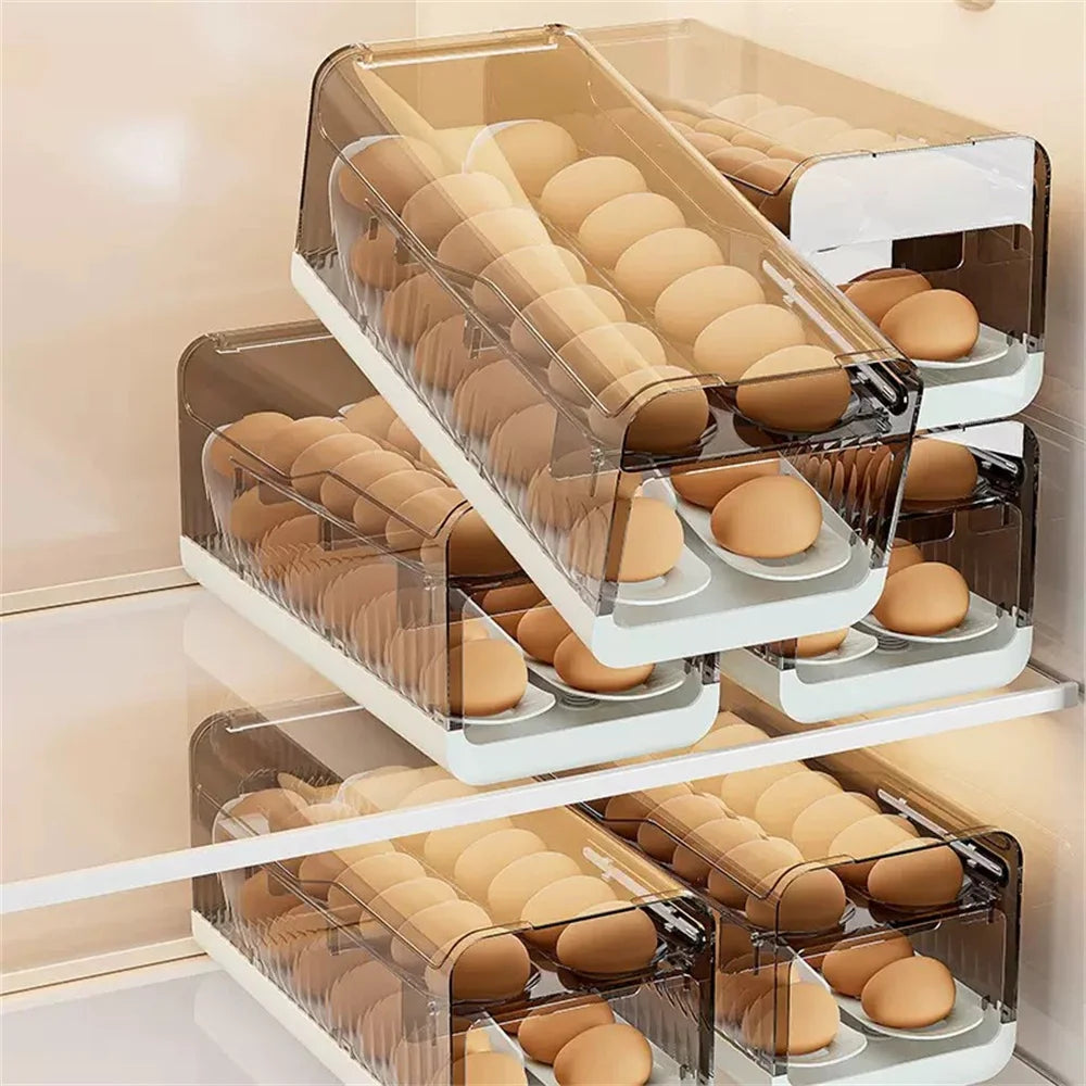 boîte stockage œufs réfrigérateur transparente moderne blanche compartiments automatiques élégante organisation pratique