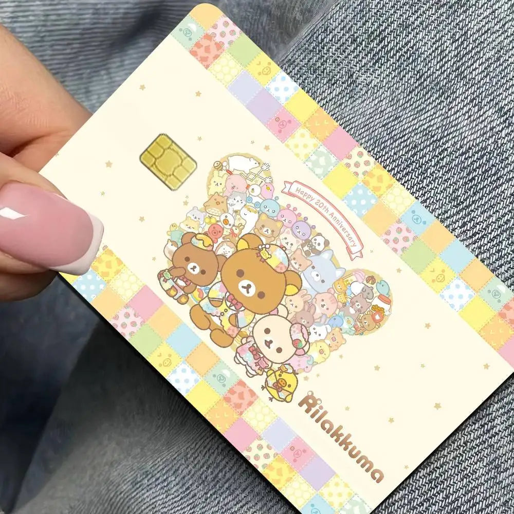 sticker adhésif carte bancaire dessin animé ours mignon rose bleu clair blanc