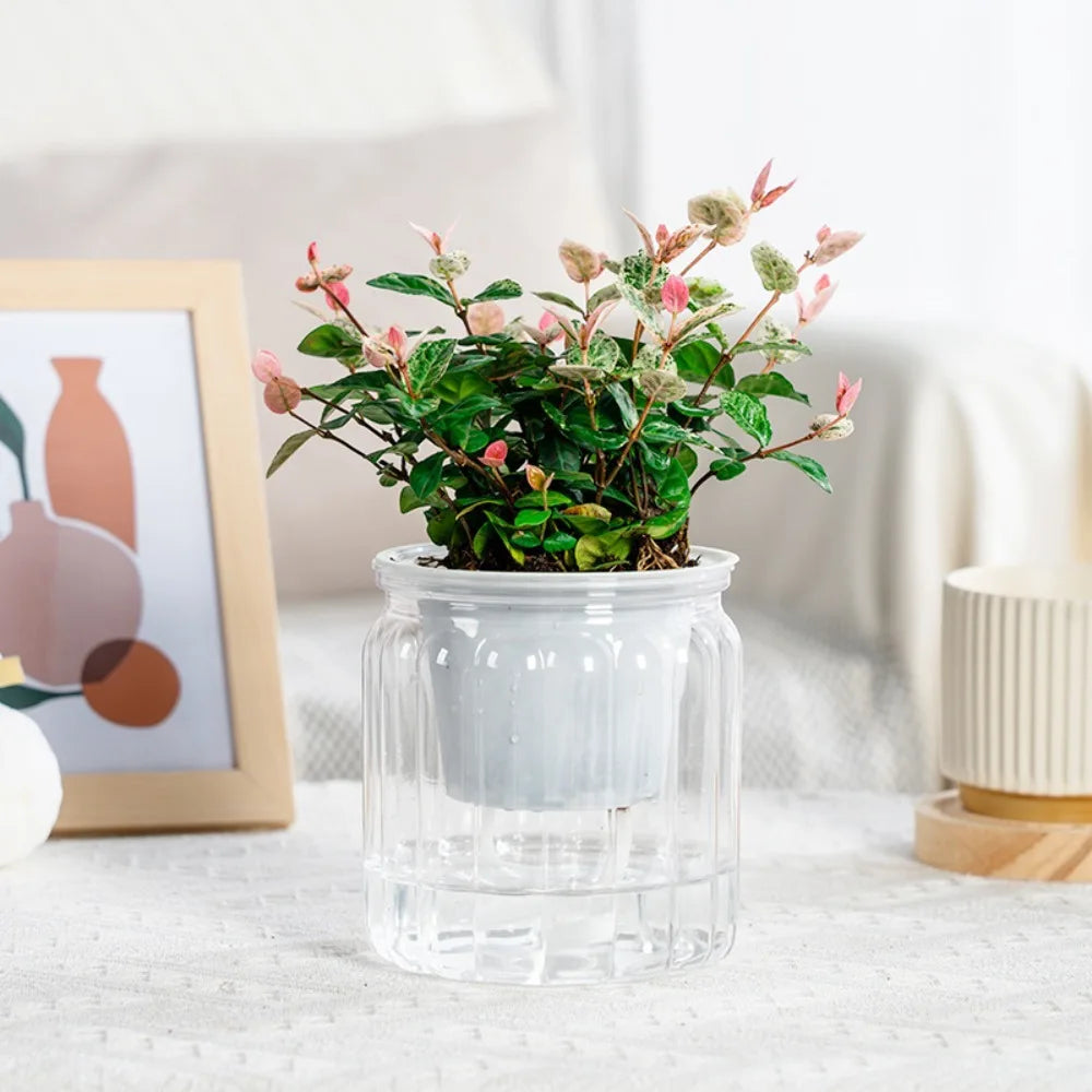 Cache pots transparent gris moderne rayures verticales plante intérieure fleur pot auto arrosage