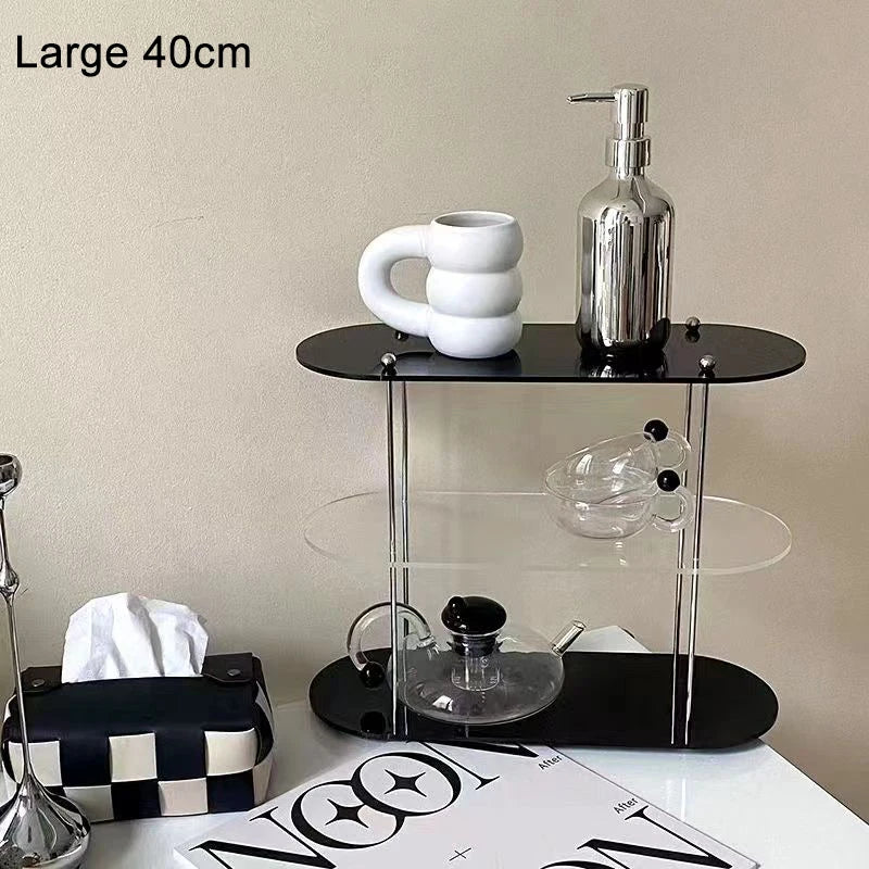 étagère deux niveaux transparente moderne pieds métalliques rangement parfum vaisselle décoratives multifonctionnelle salon