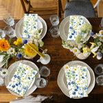 serviettes papier jetables fleurs bleues jaunes salle bain festives motifs floraux noël