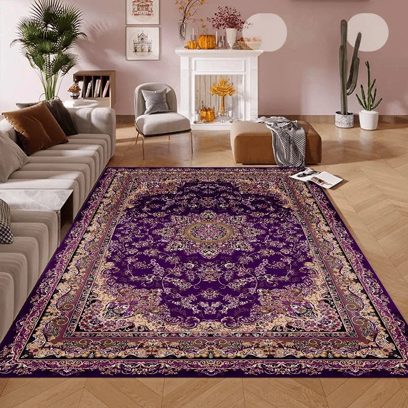tapis classique ornements floraux violet beige doré salon chambre 160x230cm