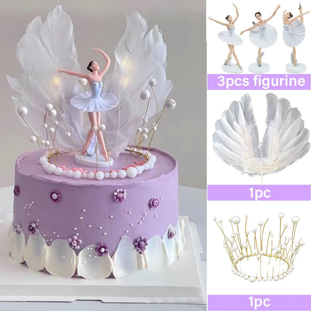 figurines danseuses blanches roses dorées plumes papillons classiques anniversaire mariage fêtes