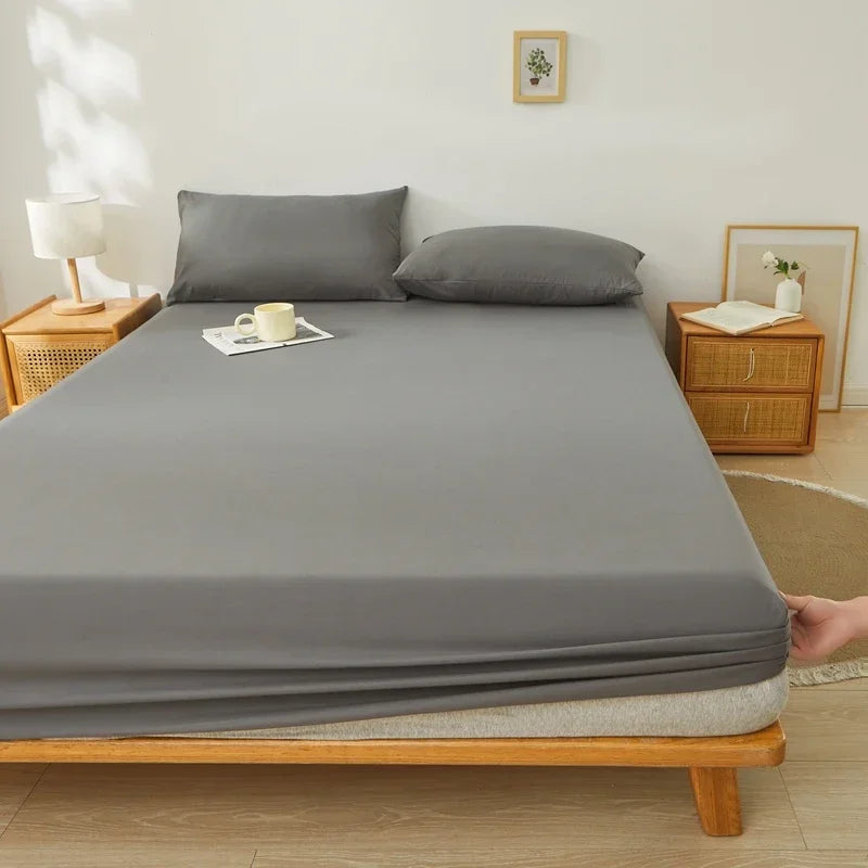 housse matelas gris uni extensible anti acariens lit double coton polyester moderne