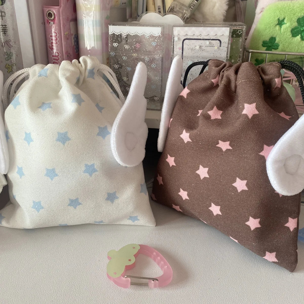 sac cordons étoiles créatif enfantin beige marron rose pâle anti poussière polyestère portable