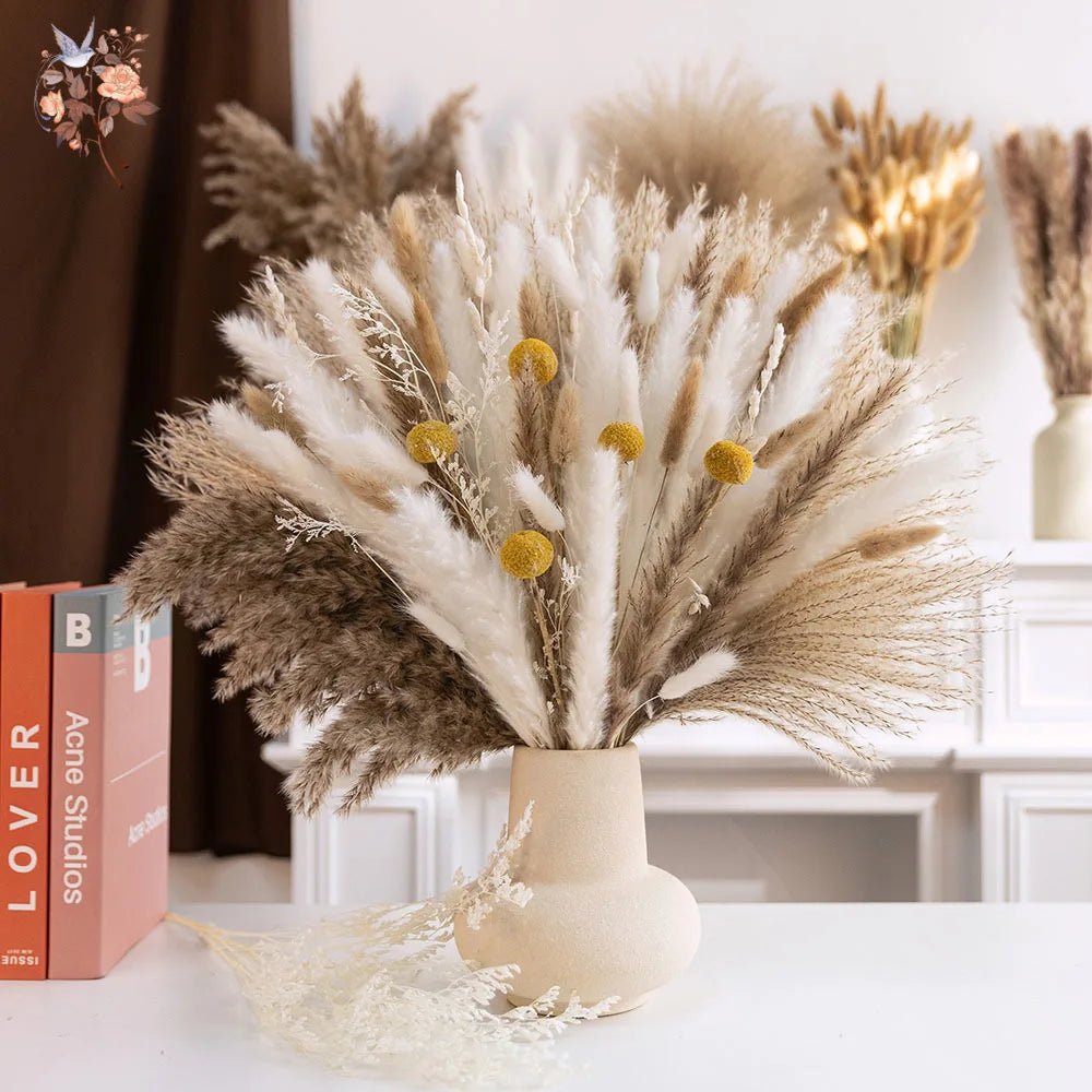 bouquet fleurs séchées pampas naturel rustique décoration intérieur mariage anniversaire vase