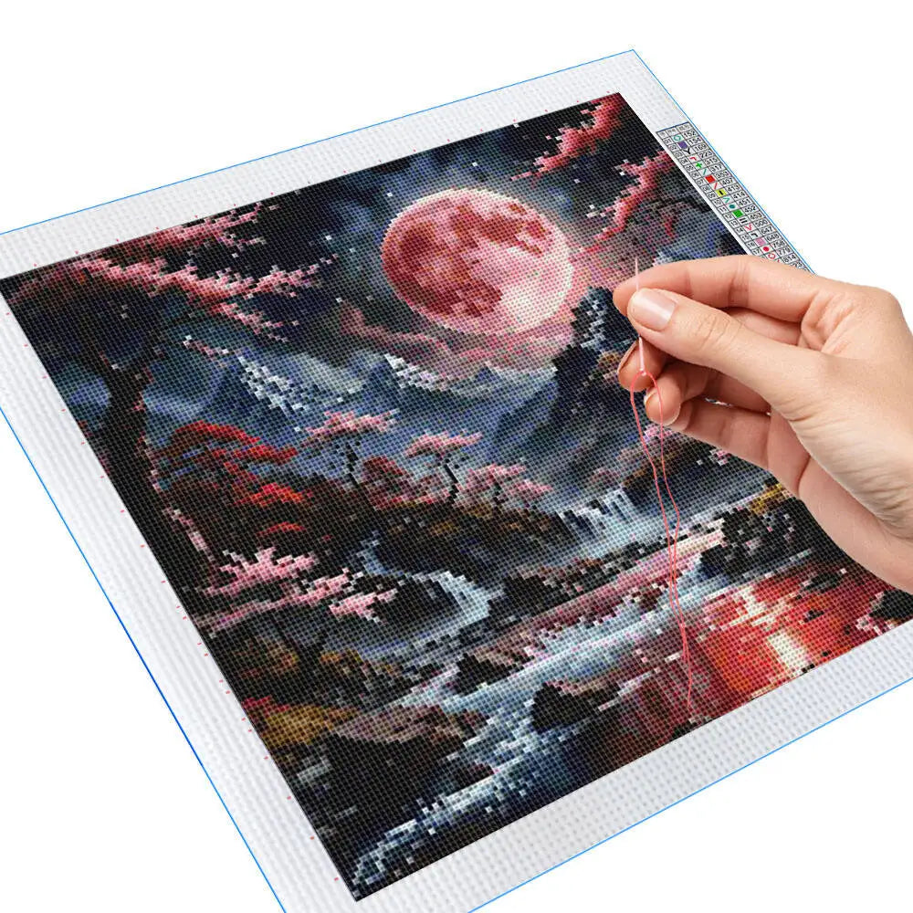 broderie artisanale paysage nocturne multicolore toile imprimée classique 34x40cm instructions aiguilles fils