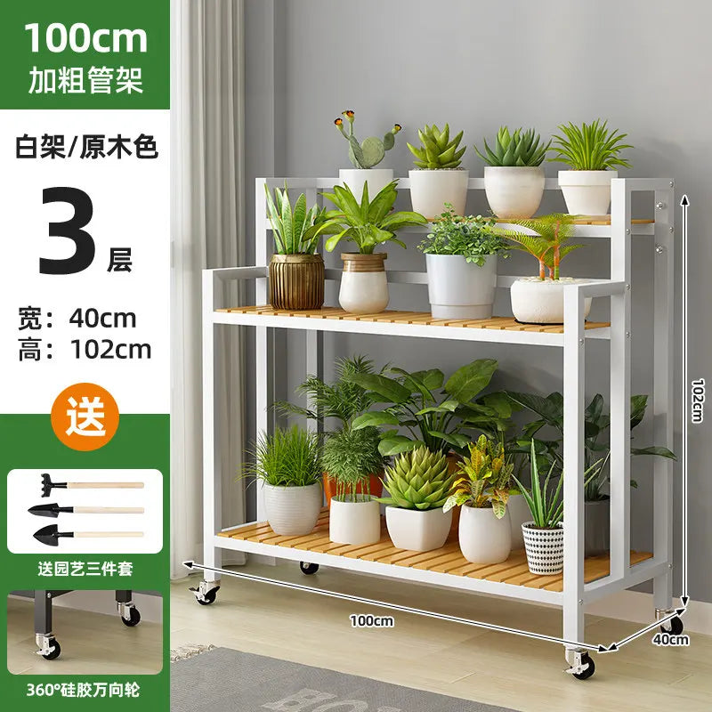 étagère plantes bois métal roulettes meuble jardin intérieur blanc moderne