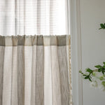 Rideau half rayés semi transparent bohème franges finition lin aspect texturé chambre
