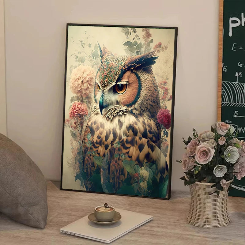 tableaux impression toile hibou fleurs abstrait moderne décoration maison salon chambre erotique vintage art