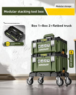 boîte outils modulaire pratique robuste vert olive mat poignées roulettes compartiments divisibles