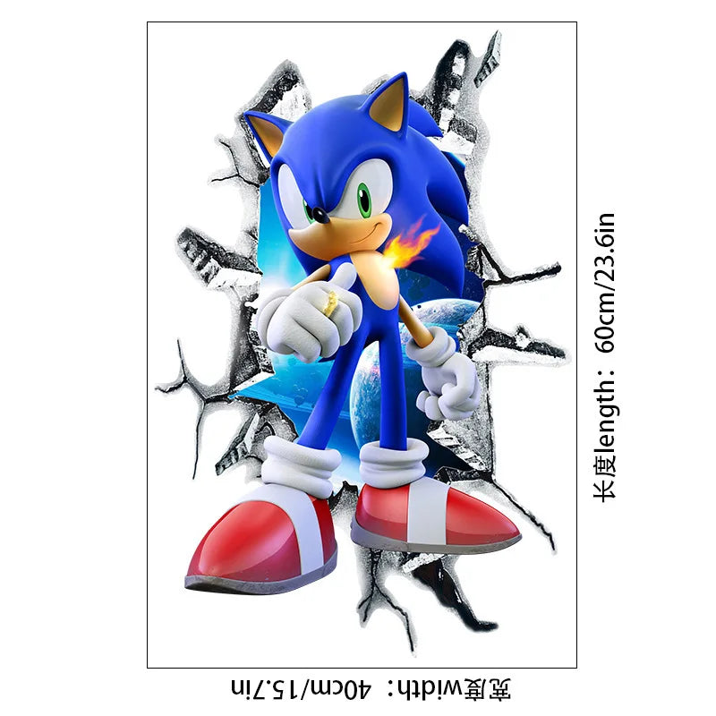 sticker mural 3d sonic bleu blanc rouge moderne adhésif ombre urbain lumière chambre enfant