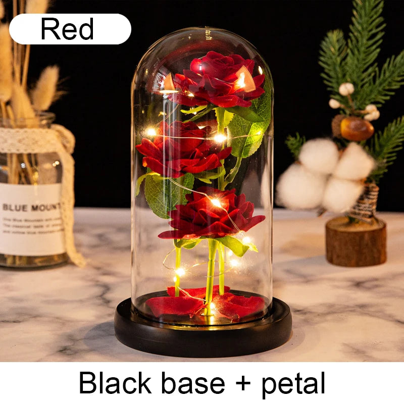 roses stabilisées bouquet guirlande lumineuse cloche verre décoration intérieure romantique anniversaire valentin engagement