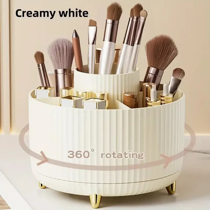boîte rangement rotative blanc rayures verticales moderne pieds non slip compartiments pinceaux maquillage produits