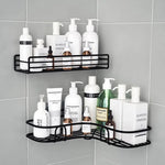étagère angle salle bains adhésive poids 20kg noir grille métallique moderne organisateur accessoires douche