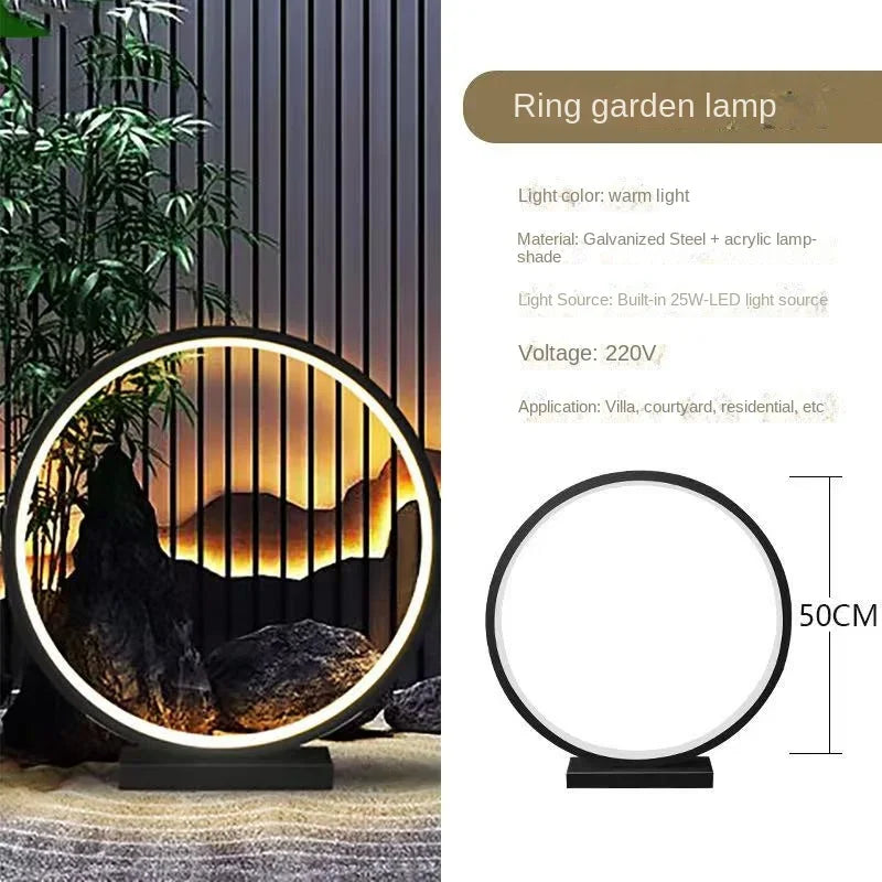 lampe paysage circulaire noir doré moderne pied solide ip65 led flux lumineux lumiere exterieure