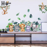 sticker mural dessin animé animaux mignons multicolore tigre rhinocéros lion hippopotame éléphant tropical chambre